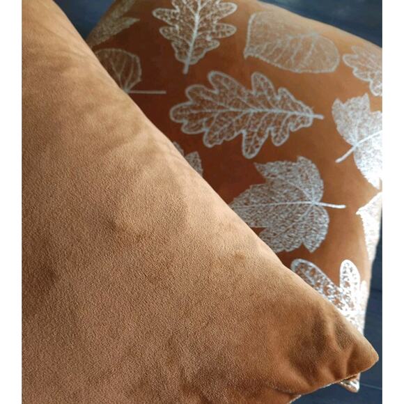 Autumn Leaf Accent Pillow Orange Rust Velvet Gold Leaves Fall 18” Down Filled - Picture 4 of 7